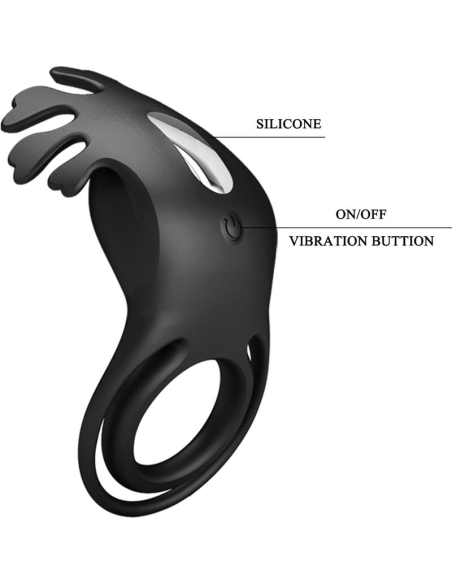PRETTY LOVE - RUBEN ANILLO VIBRADOR 7 VIBRACIONES SILICONA NEGRO