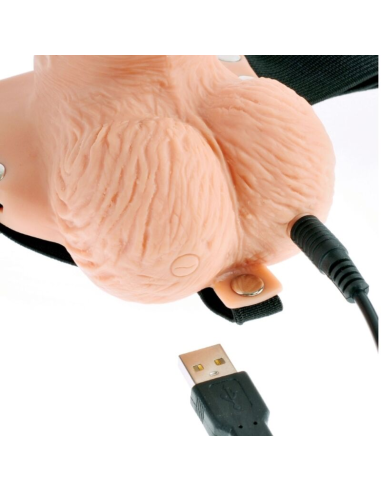 FETISH FANTASY SERIES - ARNÉS AJUSTABLE CONTROL REMOTO PENE REALÍSTICO CON TESTÍCULOS RECARGABLE Y VIBRADOR 15 CM