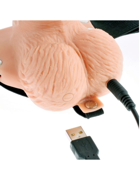 FETISH FANTASY SERIES - ARNÉS AJUSTABLE CONTROL REMOTO PENE REALÍSTICO CON TESTÍCULOS RECARGABLE Y VIBRADOR 15 CM