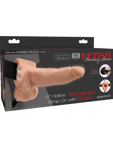 FETISH FANTASY SERIES - ARNÉS AJUSTABLE CONTROL REMOTO PENE REALÍSTICO CON TESTÍCULOS RECARGABLE Y VIBRADOR 15 CM