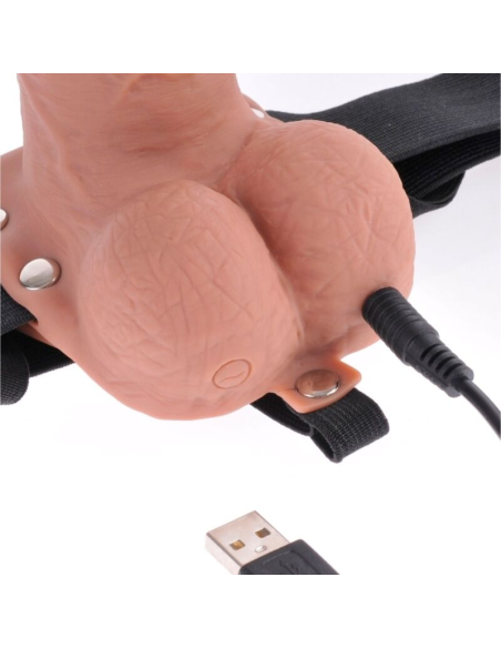 FETISH FANTASY SERIES - ARNÉS AJUSTABLE PENE REALÍSTICO CON TESTÍCULOS RECARGABLE Y VIBRADOR 17.8 CM