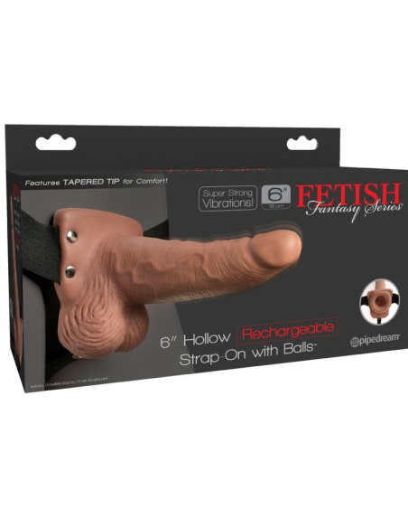 FETISH FANTASY SERIES - ARNÉS AJUSTABLE PENE REALÍSTICO CON TESTÍCULOS RECARGABLE Y VIBRADOR 15 CM