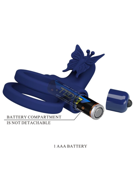 PRETTY LOVE - JAMELE DOBLE ANILLO CON VIBRACIÓN and ESTIMULADOR MARIPOSA AZUL