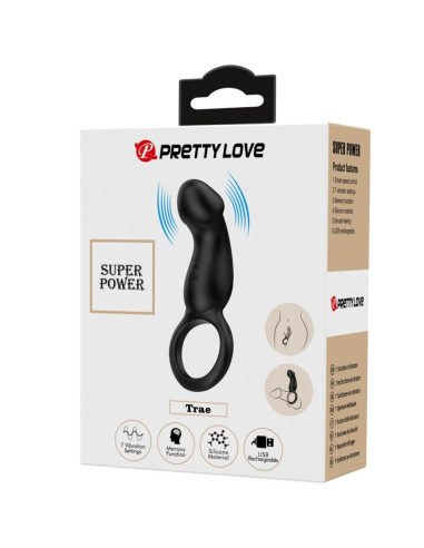 PRETTY LOVE - TRAE ANILLO VIBRADOR CON ESTIMULADOR NEGRO