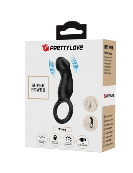 PRETTY LOVE - TRAE ANILLO VIBRADOR CON ESTIMULADOR NEGRO