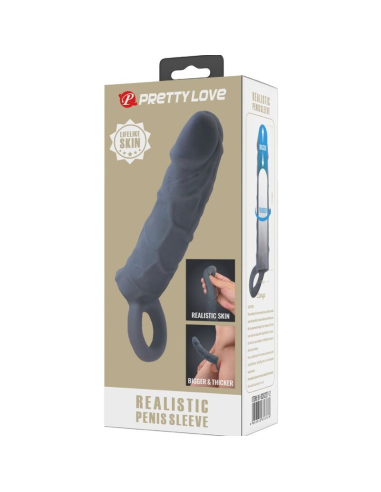 PRETTY LOVE - FUNDA DE PENE DE PIEL REALÍSTICA GRIS OSCURO