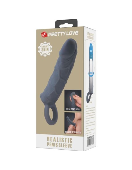 PRETTY LOVE - FUNDA DE PENE DE PIEL REALÍSTICA GRIS OSCURO