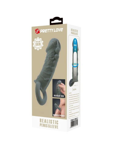 PRETTY LOVE - FUNDA REALÍSTICA ALARGADORA Y RETARDANTE PARA PENE GRIS