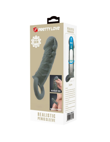 PRETTY LOVE - FUNDA REALÍSTICA ALARGADORA Y RETARDANTE PARA PENE GRIS