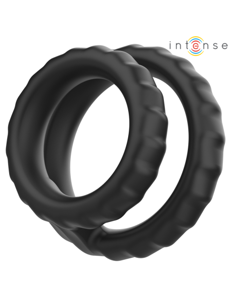 INTENSE - DEWEY ANILLO DOBLE PARA PENE SILICONA NEGRO MODELO 2