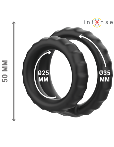 INTENSE - DEWEY ANILLO DOBLE PARA PENE SILICONA NEGRO MODELO 2