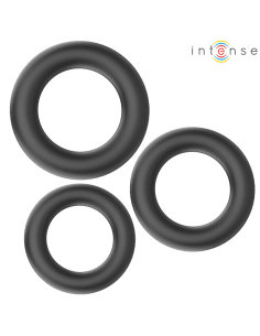 INTENSE - HUGH 3 ANILLOS BÁSICOS PARA PENE SILICONA NEGRO