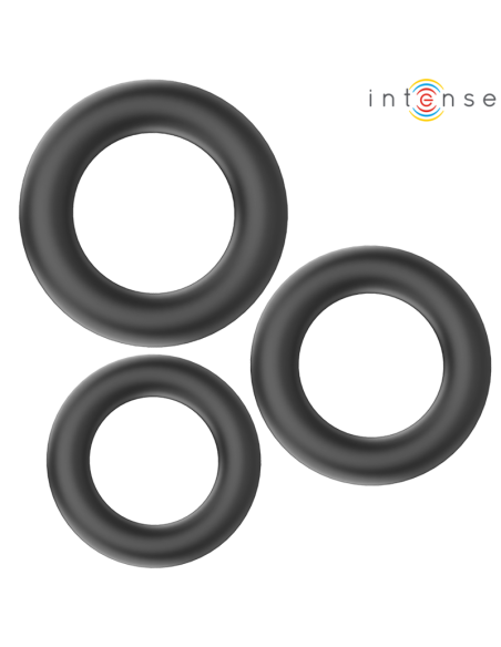 INTENSE - HUGH 3 ANILLOS BÁSICOS PARA PENE SILICONA NEGRO