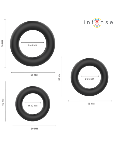 INTENSE - HUGH 3 ANILLOS BÁSICOS PARA PENE SILICONA NEGRO