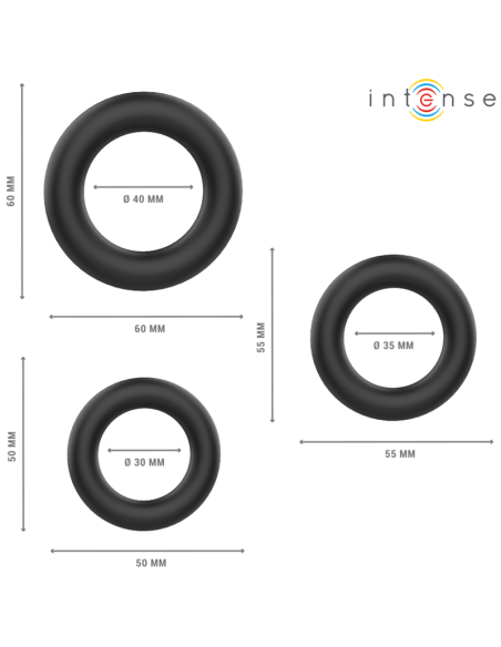INTENSE - HUGH 3 ANILLOS BÁSICOS PARA PENE SILICONA NEGRO