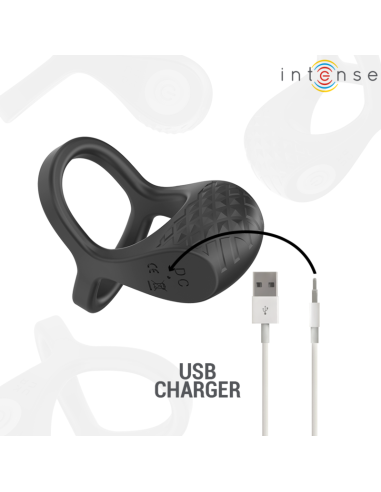 INTENSE - ALEX ANILLO DOBLE VIBRADOR PENE 10 VIBRACIONES NEGRO