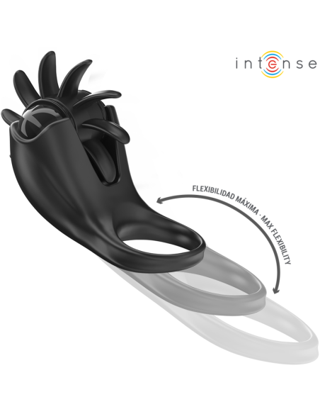 INTENSE - MABEL ANILLO VIBRADOR 10 VIBRACIONES CON ESTIMULADOR DE CLÍTORIS NEGRO