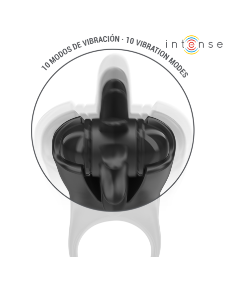 INTENSE - MABEL ANILLO VIBRADOR 10 VIBRACIONES CON ESTIMULADOR DE CLÍTORIS NEGRO