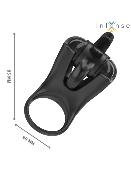 INTENSE - MABEL ANILLO VIBRADOR 10 VIBRACIONES CON ESTIMULADOR DE CLÍTORIS NEGRO