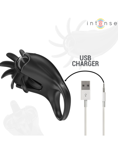 INTENSE - MABEL ANILLO VIBRADOR 10 VIBRACIONES CON ESTIMULADOR DE CLÍTORIS NEGRO