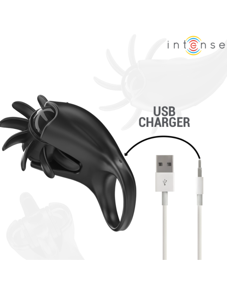 INTENSE - MABEL ANILLO VIBRADOR 10 VIBRACIONES CON ESTIMULADOR DE CLÍTORIS NEGRO