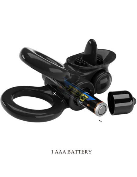 PRETTY LOVE - PASSIONATE RING DOBLE ANILLO VIBRADOR ESTIMULADOR CLÍTORIS NEGRO