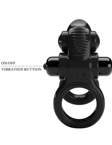 PRETTY LOVE - PASSIONATE RING DOBLE ANILLO VIBRADOR ESTIMULADOR CLÍTORIS NEGRO