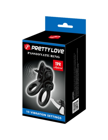 PRETTY LOVE - PASSIONATE RING DOBLE ANILLO VIBRADOR ESTIMULADOR CLÍTORIS NEGRO