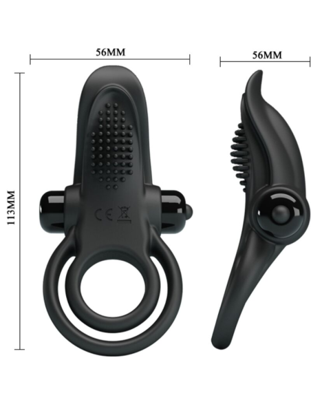 PRETTY LOVE - DOBLE ANILLO VIBRADOR ESTIMULADOR CLÍTORIS 10 VIBRACIONES NEGRO