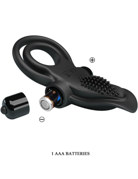 PRETTY LOVE - DOBLE ANILLO VIBRADOR ESTIMULADOR CLÍTORIS 10 VIBRACIONES NEGRO