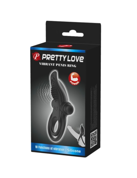 PRETTY LOVE - DOBLE ANILLO VIBRADOR ESTIMULADOR CLÍTORIS 10 VIBRACIONES NEGRO