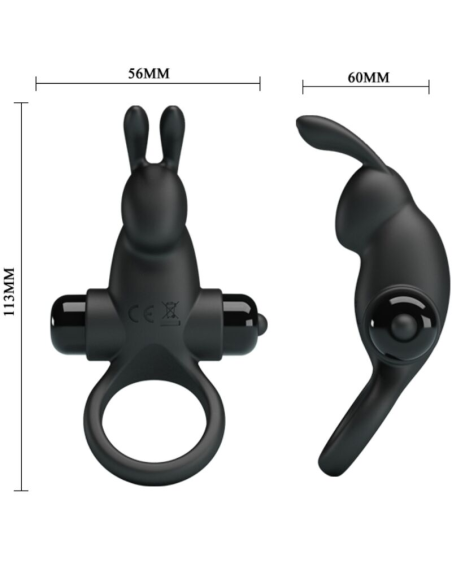 PRETTY LOVE - ANILLO VIBRADOR ESTIMULADOR RABBIT CLÍTORIS 10 VIBRACIONES NEGRO