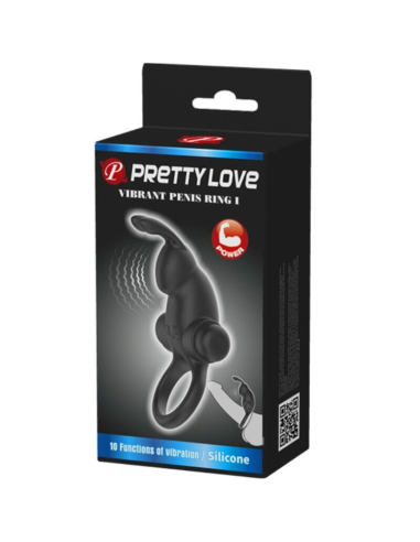 PRETTY LOVE - ANILLO VIBRADOR ESTIMULADOR RABBIT CLÍTORIS 10 VIBRACIONES NEGRO