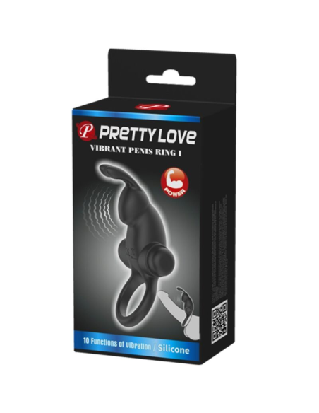 PRETTY LOVE - ANILLO VIBRADOR ESTIMULADOR RABBIT CLÍTORIS 10 VIBRACIONES NEGRO