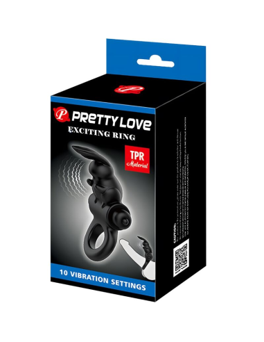 PRETTY LOVE - EXCITING RING ANILLO VIBRADOR RABBIT 10 VIBRACIONES NEGRO