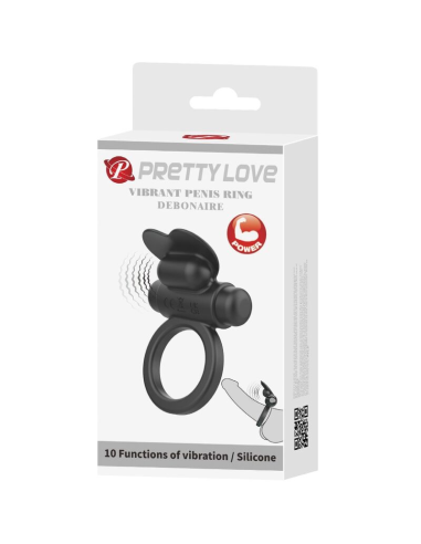 PRETTY LOVE - DEBONAIRE ANILLO VIBRADOR CONEJO 10 VIBRACIONES NEGRO