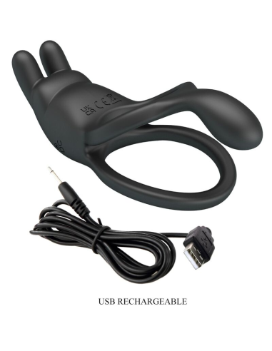 PRETTY LOVE - SETH DOBLE ANILLO VIBRADOR RABBIT 7 VIBRACIONES NEGRO