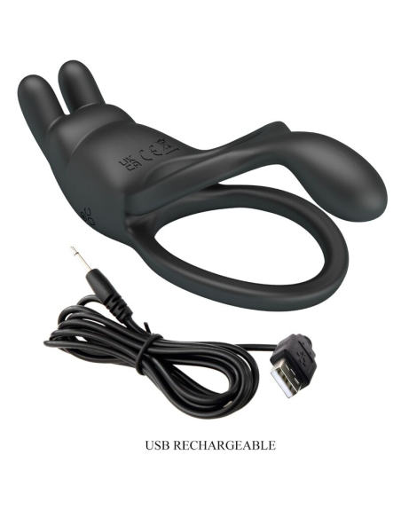 PRETTY LOVE - SETH DOBLE ANILLO VIBRADOR RABBIT 7 VIBRACIONES NEGRO