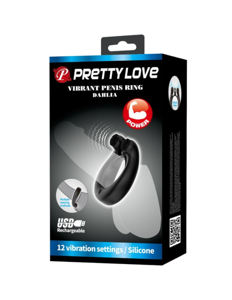 PRETTY LOVE - DAHLIA ANILLO VIBRADOR ESTIMULADOR DE CLÍTOIS 12 VIBRACIONES NEGRO