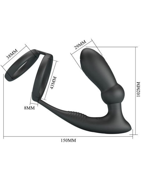 PRETTY LOVE - EMONI ANILLO PENE PLUG ANAL 12 VIBRACIONES NEGRO