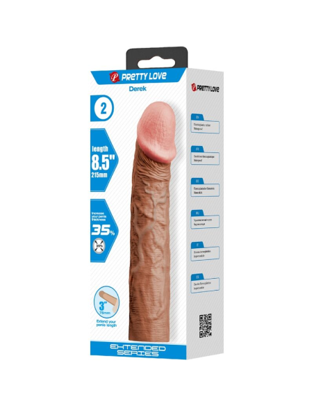 PRETTY LOVE - DEREK FUNDA PENE CON EXTENSIÓN DE 7.6 CM MULATO