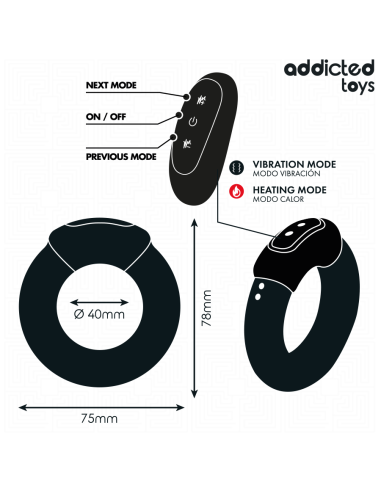 ADDICTED TOYS - ANILLO PENE VIBRADOR EFECTO CALOR CONTROL REMOTO