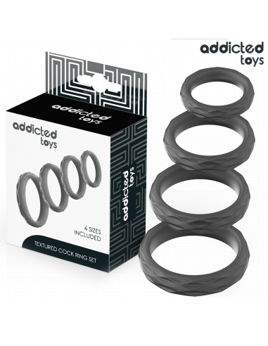 ADDICTED TOYS - SET ANILLOS PENE TEXTURIZADOS 4 TAMAÑOS