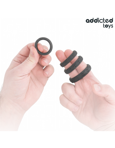 ADDICTED TOYS - SET ANILLOS PENE TEXTURIZADOS 4 TAMAÑOS