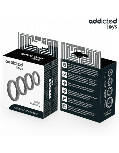 ADDICTED TOYS - SET ANILLOS PENE TEXTURIZADOS 4 TAMAÑOS