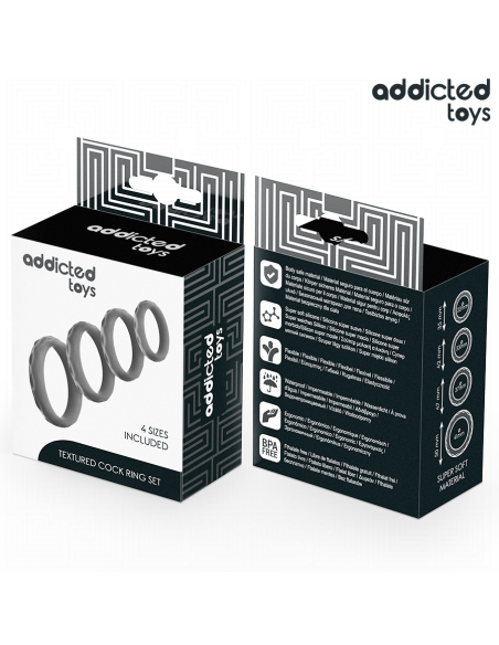 ADDICTED TOYS - SET ANILLOS PENE TEXTURIZADOS 4 TAMAÑOS