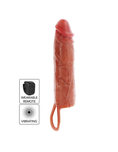 GET REAL - FUNDA HYDRATED SKIN DE SILICONA CON VIBRACIÓN PARA PENE CARAMELO 20 CM