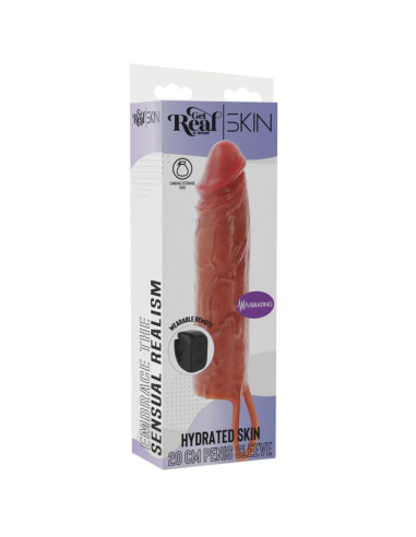 GET REAL - FUNDA HYDRATED SKIN DE SILICONA CON VIBRACIÓN PARA PENE CARAMELO 20 CM