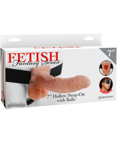 FETISH FANTASY SERIES - 7 HOLLOW STRAP-ON WITH BALLS 17.8CM NATURAL