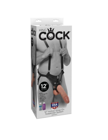 KING COCK - STRAP-ON CON DILDO HUECO 30.5 CM Y TIRANTES COLOR CARNE
